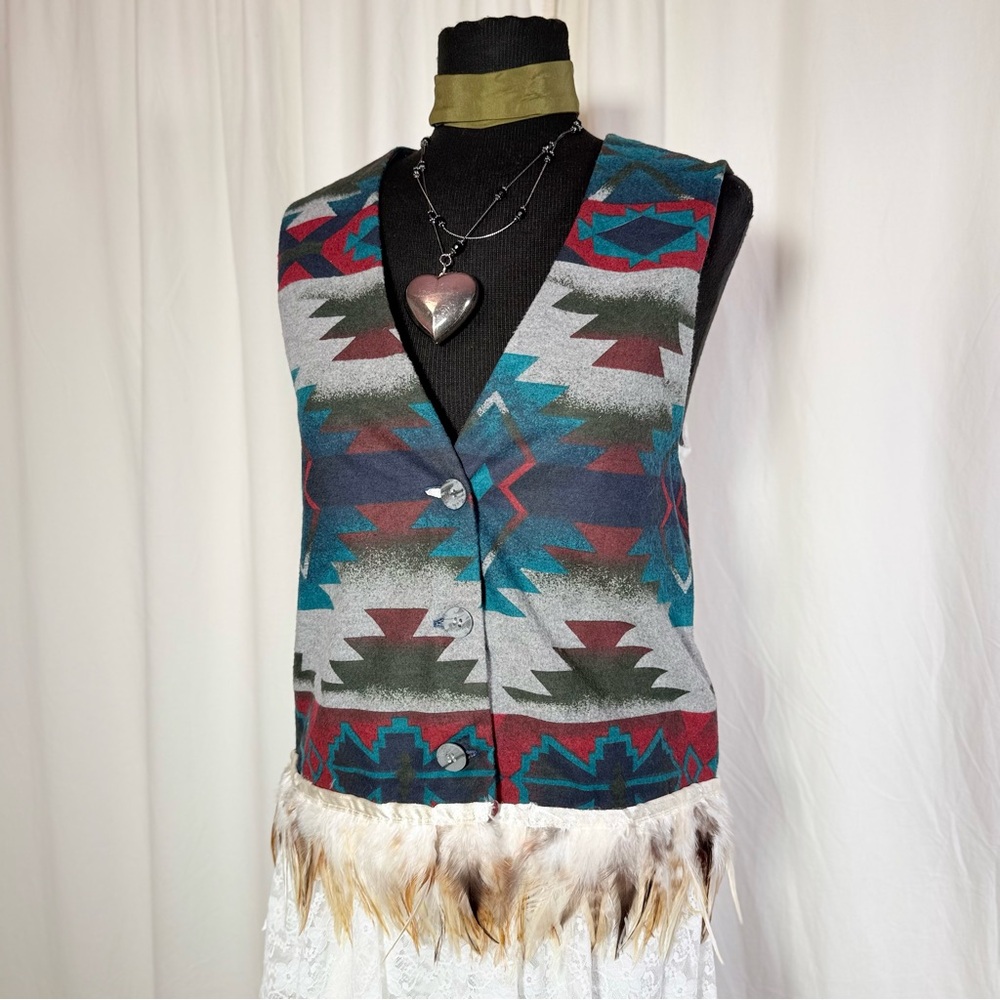 Vintage Southwestern Feather Trim Vest‎ – Size L